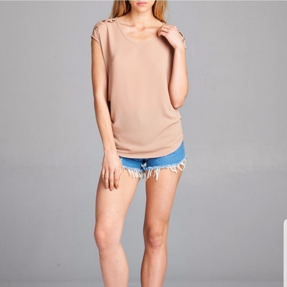 Tan Shoulder Detail Blouse - Picture 4 of 6